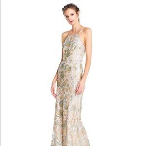 Adrianna Papell Sequin Floral Embroidered Gown
